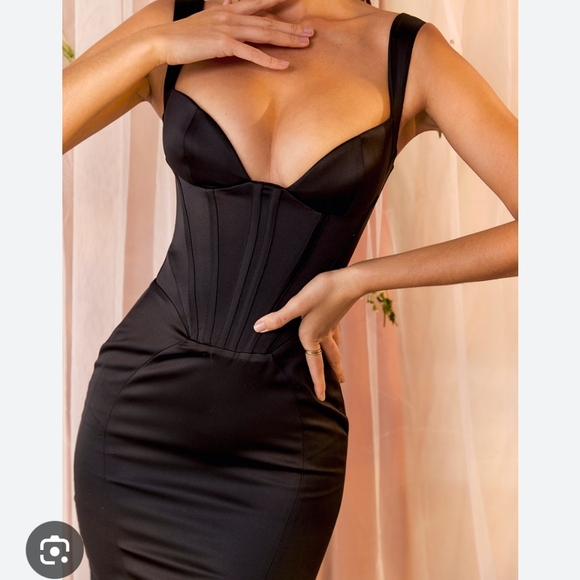 Fiorella black dutchess satin midi corset dress - Picture 5 of 10